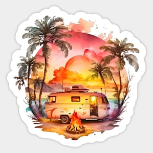 round of summer sunset aesthetic watercolor Sticker